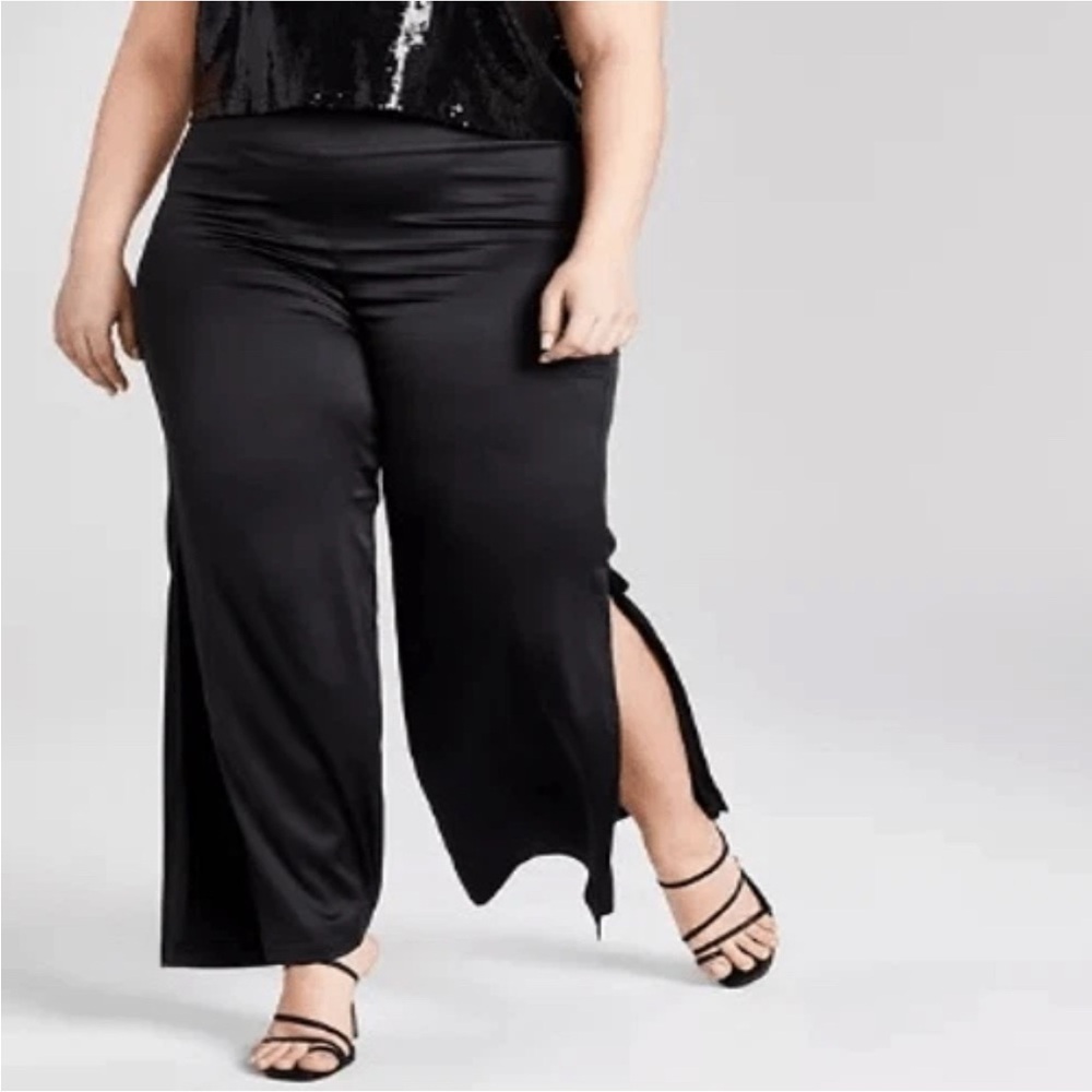 NWT NINA PARKER Trendy Plus Size Side Slit Pants Black 0X Anthracite